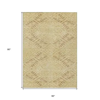 5' X 8' Gold Beige And Taupe Floral Washable Indoor Outdoor Area Rug
