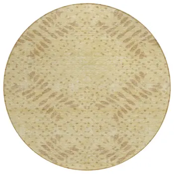 8' Gold Beige And Taupe Round Floral Washable Indoor Outdoor Area Rug
