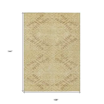 9' X 12' Gold Beige And Taupe Floral Washable Indoor Outdoor Area Rug