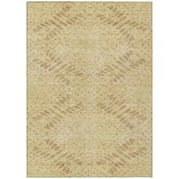 9' X 12' Gold Beige And Taupe Floral Washable Indoor Outdoor Area Rug