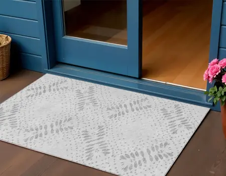 3' X 5' Gray And Silver Floral Washable Indoor Outdoor Area Rug