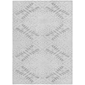 5' X 8' Gray And Silver Floral Washable Indoor Outdoor Area Rug