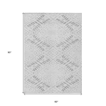 5' X 8' Gray And Silver Floral Washable Indoor Outdoor Area Rug