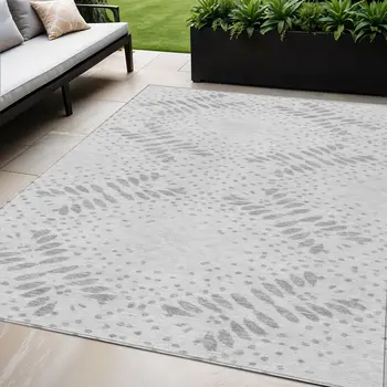 5' X 8' Gray And Silver Floral Washable Indoor Outdoor Area Rug