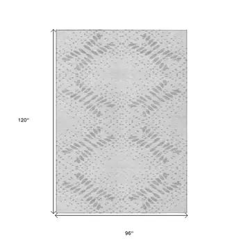 8' X 10' Gray And Silver Floral Washable Indoor Outdoor Area Rug
