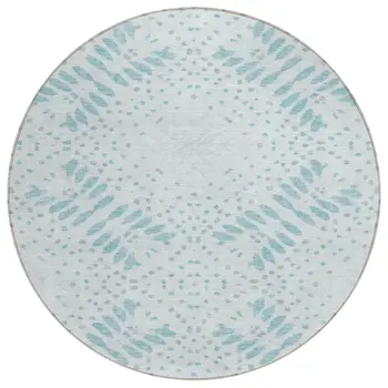 8' Teal Blue And Aqua Round Floral Washable Indoor Outdoor Area Rug