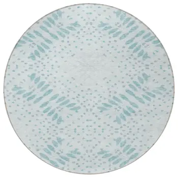 8' Teal Blue And Aqua Round Floral Washable Indoor Outdoor Area Rug