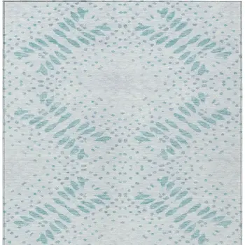 8' X 10' Teal Blue And Aqua Floral Washable Indoor Outdoor Area Rug