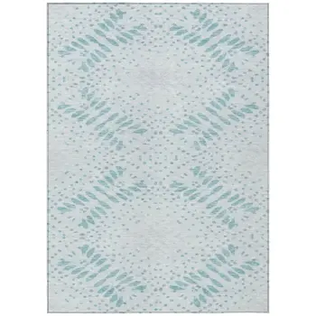 8' X 10' Teal Blue And Aqua Floral Washable Indoor Outdoor Area Rug