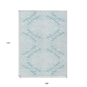 9' X 12' Teal Blue And Aqua Floral Washable Indoor Outdoor Area Rug