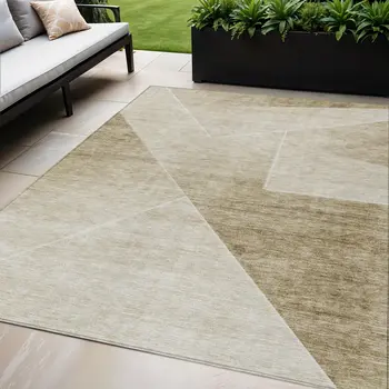 5' X 8' Beige Tan And Ivory Abstract Washable Indoor Outdoor Area Rug