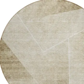8' Beige Tan And Ivory Round Abstract Washable Indoor Outdoor Area Rug