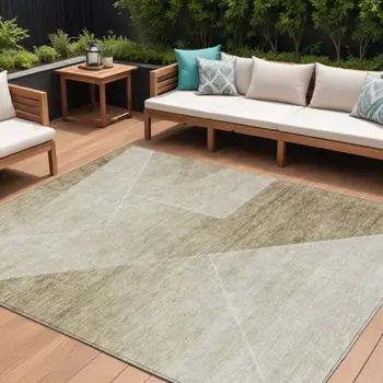 8' X 10' Beige Tan And Ivory Abstract Washable Indoor Outdoor Area Rug