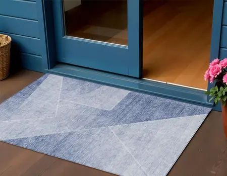 3' X 5' Navy Blue And Denim Blue Abstract Washable Indoor Outdoor Area Rug