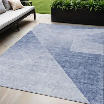 5' X 8' Navy Blue And Denim Blue Abstract Washable Indoor Outdoor Area Rug