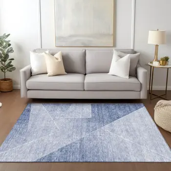 5' X 8' Navy Blue And Denim Blue Abstract Washable Indoor Outdoor Area Rug