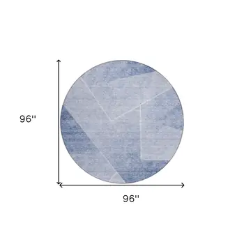 8' Navy Blue And Denim Blue Round Abstract Washable Indoor Outdoor Area Rug