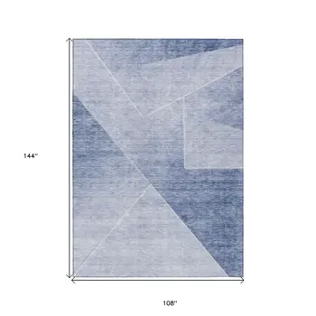 9' X 12' Navy Blue And Denim Blue Abstract Washable Indoor Outdoor Area Rug