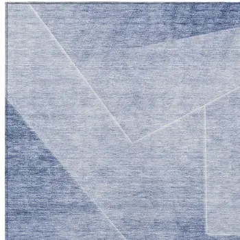 9' X 12' Navy Blue And Denim Blue Abstract Washable Indoor Outdoor Area Rug