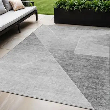 5' X 8' Gray Silver And Charcoal Abstract Washable Indoor Outdoor Area Rug