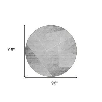 8' Gray Silver And Charcoal Round Abstract Washable Indoor Outdoor Area Rug