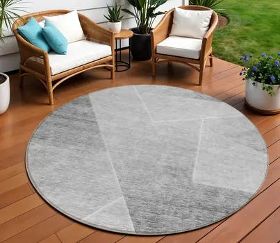 8' Gray Silver And Charcoal Round Abstract Washable Indoor Outdoor Area Rug