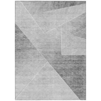 8' X 10' Gray Silver And Charcoal Abstract Washable Indoor Outdoor Area Rug