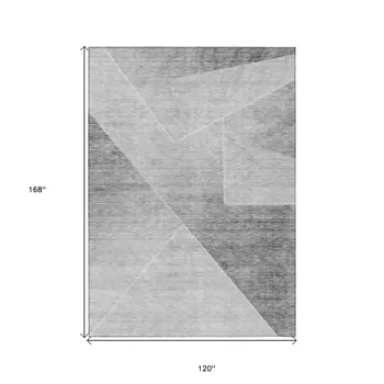 10' X 14' Gray Silver And Charcoal Abstract Washable Indoor Outdoor Area Rug