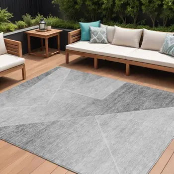 10' X 14' Gray Silver And Charcoal Abstract Washable Indoor Outdoor Area Rug