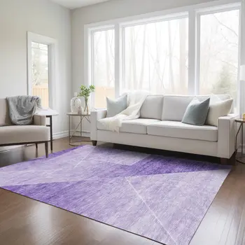 3' X 5' Purple And Ivory Abstract Washable Indoor Outdoor Area Rug