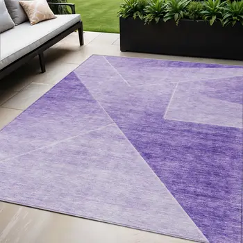 5' X 8' Purple And Ivory Abstract Washable Indoor Outdoor Area Rug