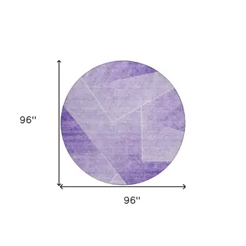 8' Purple And Ivory Round Abstract Washable Indoor Outdoor Area Rug