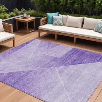 9' X 12' Purple And Ivory Abstract Washable Indoor Outdoor Area Rug