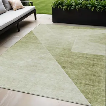 5' X 8' Sage And Artichoke Green Abstract Washable Indoor Outdoor Area Rug