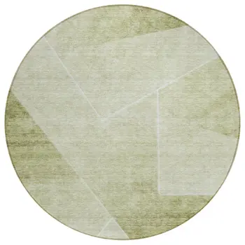 8' Sage And Artichoke Green Round Abstract Washable Indoor Outdoor Area Rug