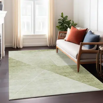 8' X 10' Sage And Artichoke Green Abstract Washable Indoor Outdoor Area Rug