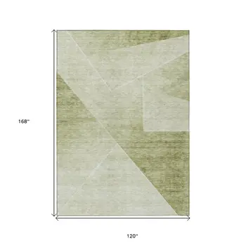 10' X 14' Sage And Artichoke Green Abstract Washable Indoor Outdoor Area Rug