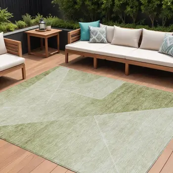 10' X 14' Sage And Artichoke Green Abstract Washable Indoor Outdoor Area Rug