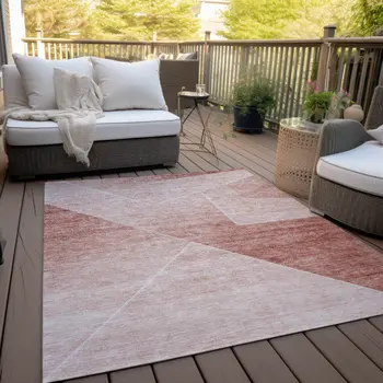 3' X 5' Salmon And Ivory Abstract Washable Indoor Outdoor Area Rug