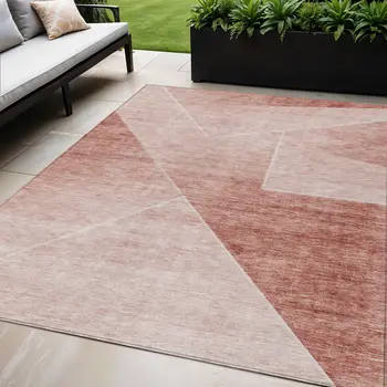 5' X 8' Salmon And Ivory Abstract Washable Indoor Outdoor Area Rug