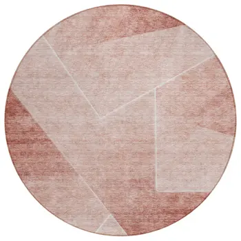 8' Salmon And Ivory Round Abstract Washable Indoor Outdoor Area Rug