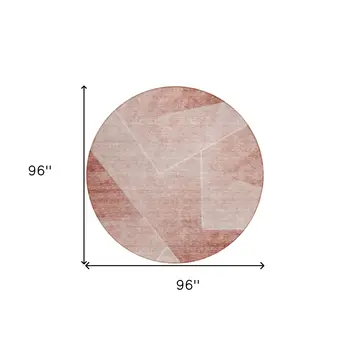 8' Salmon And Ivory Round Abstract Washable Indoor Outdoor Area Rug