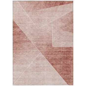 9' X 12' Salmon And Ivory Abstract Washable Indoor Outdoor Area Rug