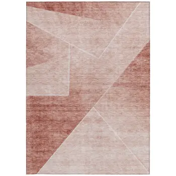 9' X 12' Salmon And Ivory Abstract Washable Indoor Outdoor Area Rug