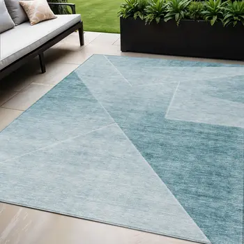 5' X 8' Teal Blue And Aqua Abstract Washable Indoor Outdoor Area Rug