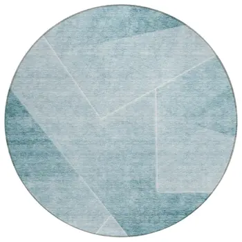 8' Teal Blue And Aqua Round Abstract Washable Indoor Outdoor Area Rug