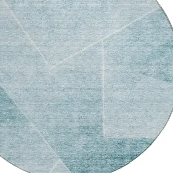 8' Teal Blue And Aqua Round Abstract Washable Indoor Outdoor Area Rug
