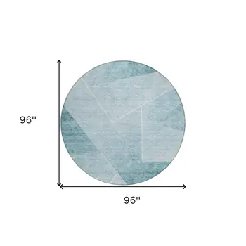 8' Teal Blue And Aqua Round Abstract Washable Indoor Outdoor Area Rug