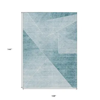 9' X 12' Teal Blue And Aqua Abstract Washable Indoor Outdoor Area Rug