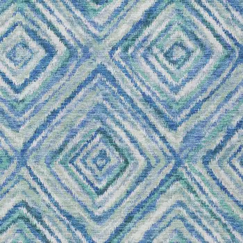 9' X 12' Denim Blue And Green Geometric Washable Indoor Outdoor Area Rug